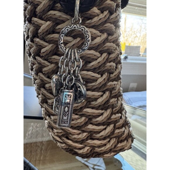 BRIGHTON Woven Rope Basket Weave Leather Trim Silver Heart & Charms Purse - Picture 4 of 10